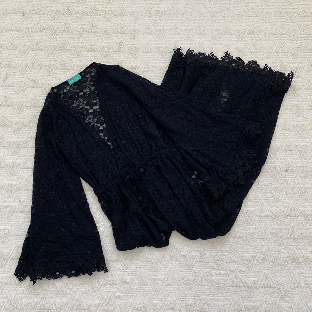 Waimari black lace beach cover up with bell sleeves
